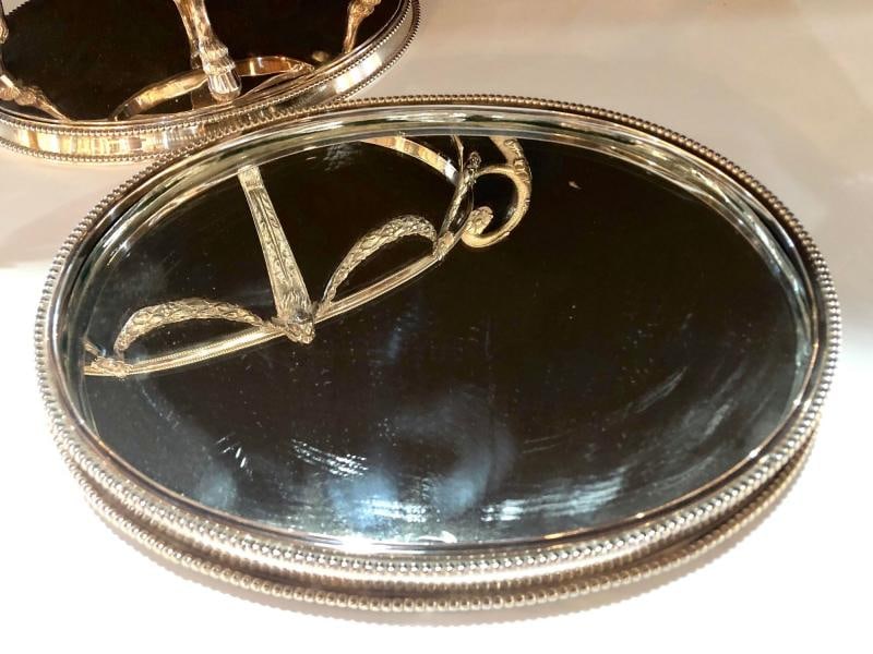 George III Style Silver Plated Oval Center Bowl with Cut Glass Liner - 10