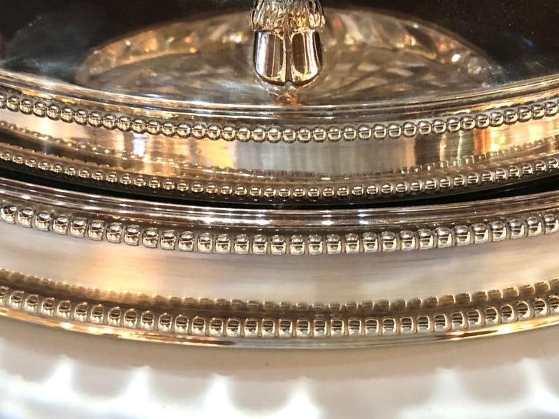 George III Style Silver Plated Oval Center Bowl with Cut Glass Liner - 11