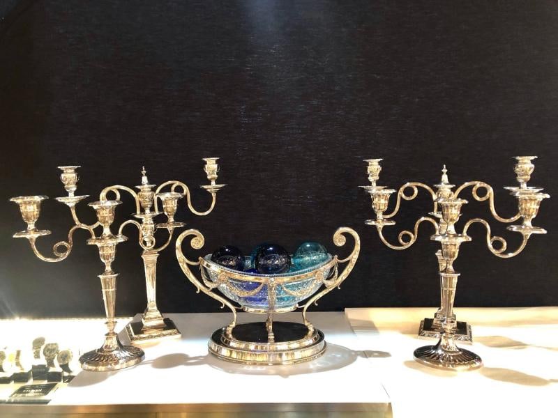 George III Style Silver Plated Oval Center Bowl with Cut Glass Liner - 5