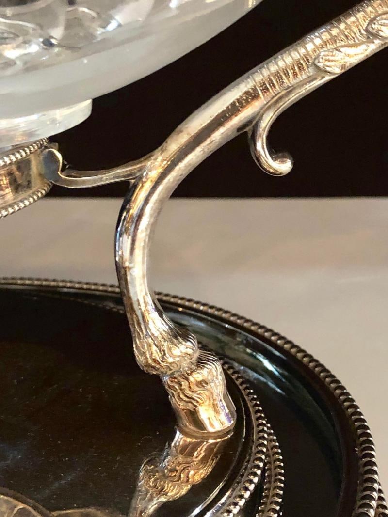 George III Style Silver Plated Oval Center Bowl with Cut Glass Liner - 6