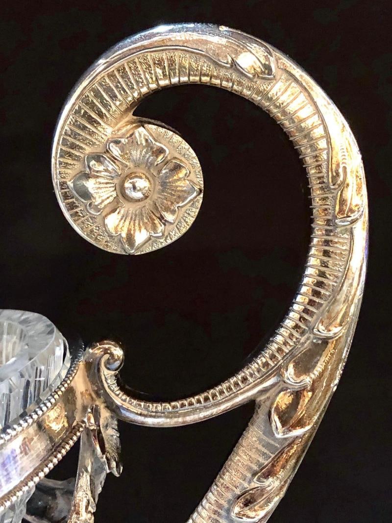 George III Style Silver Plated Oval Center Bowl with Cut Glass Liner - 7