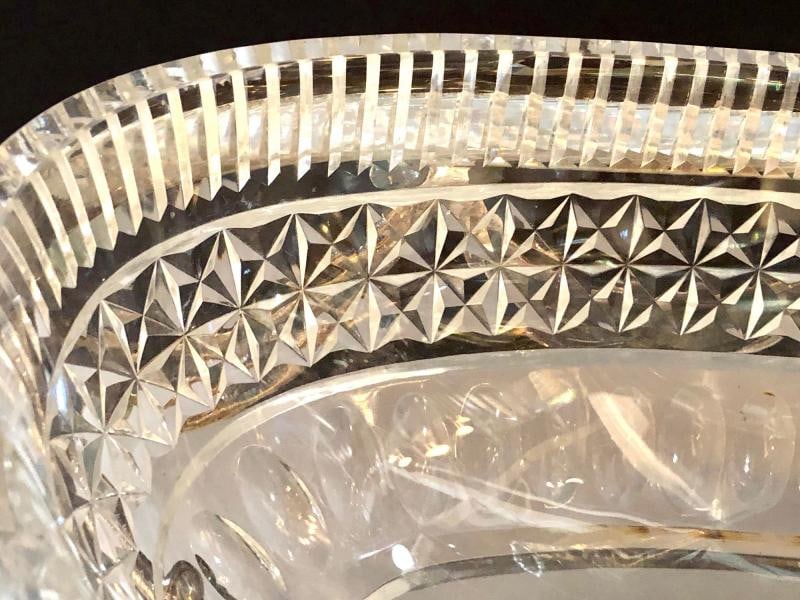 George III Style Silver Plated Oval Center Bowl with Cut Glass Liner - 8