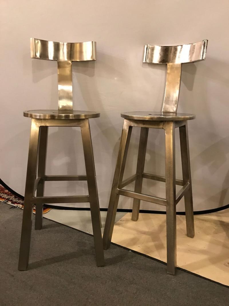 A Pair Of Deco Style Steel Bar Stools - 2