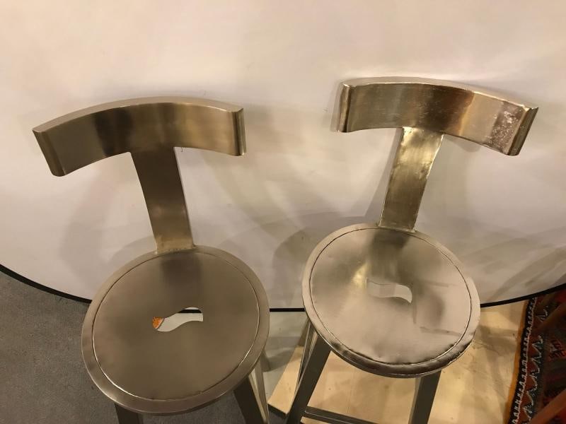 A Pair Of Deco Style Steel Bar Stools - 6
