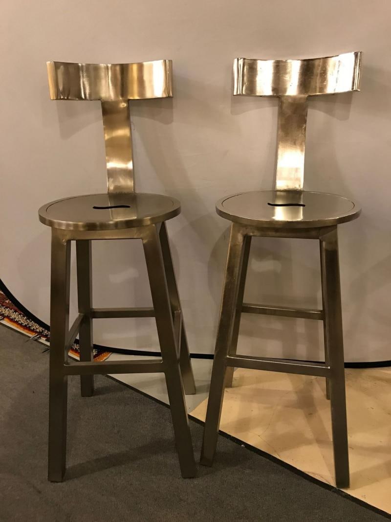 A Pair Of Deco Style Steel Bar Stools - 8