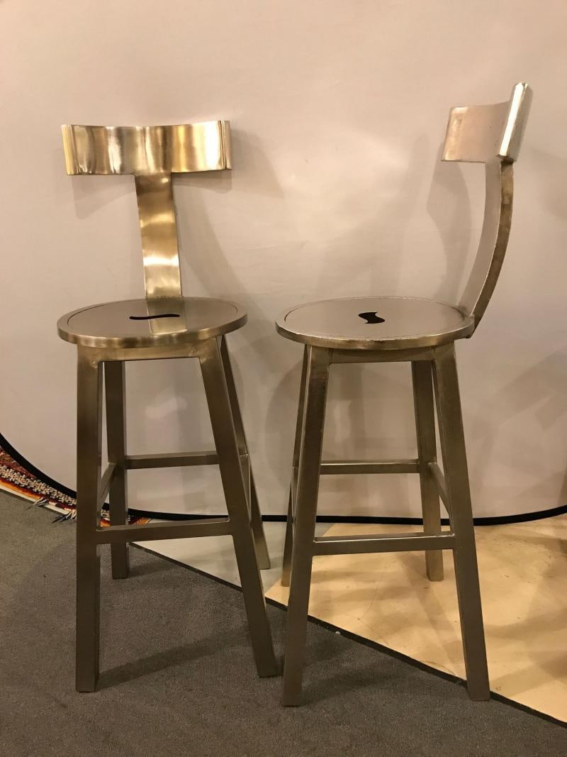 A Pair Of Deco Style Steel Bar Stools - 9