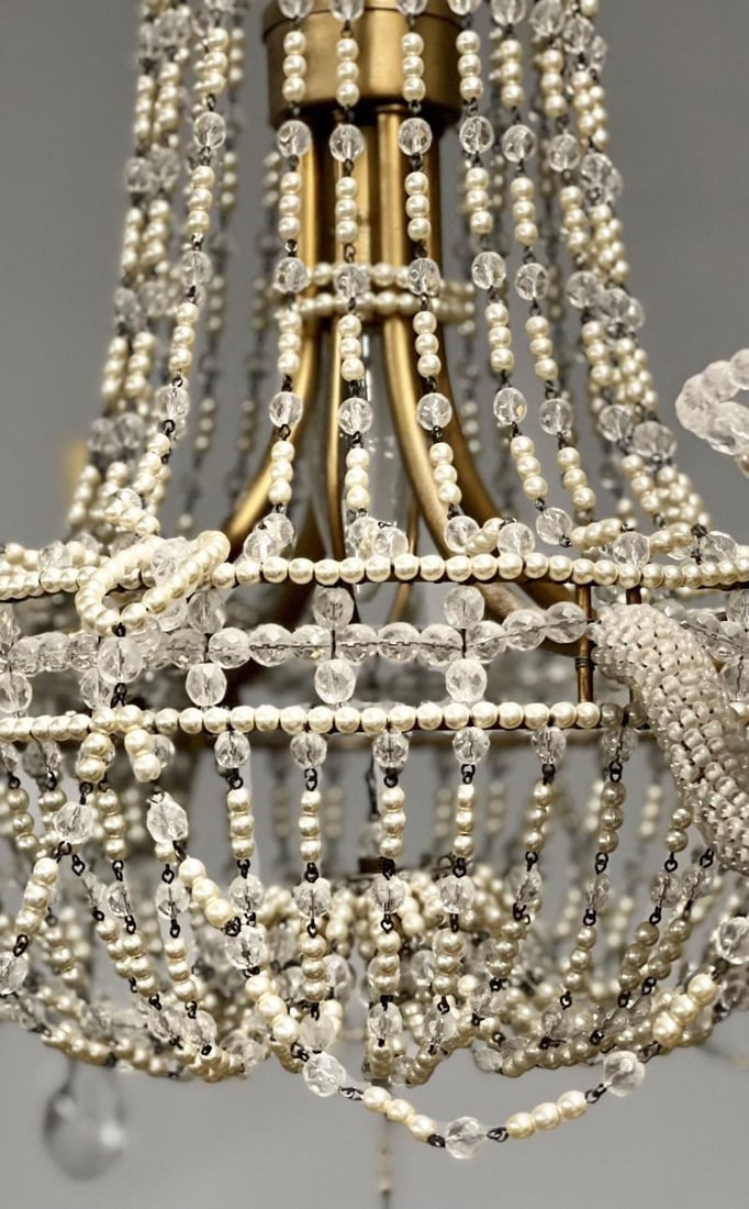 Basket Weave French Crystal Pearl Beaded Chandelier - 11