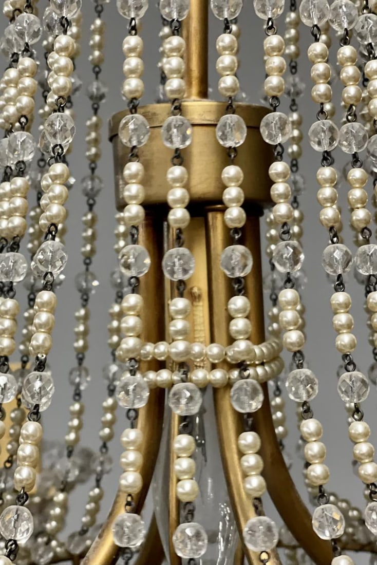 Basket Weave French Crystal Pearl Beaded Chandelier - 12