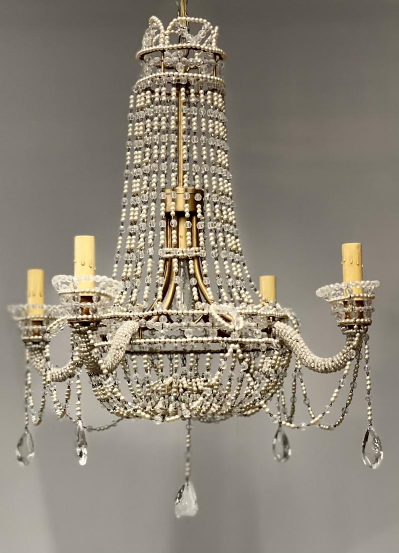 Basket Weave French Crystal Pearl Beaded Chandelier - 2