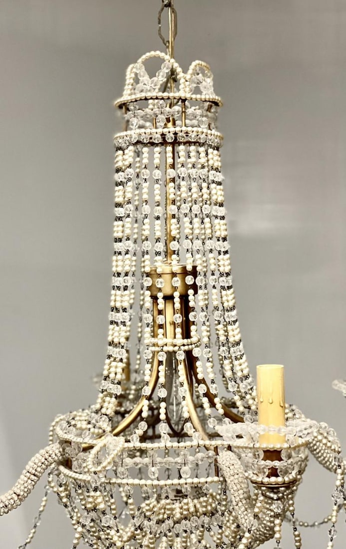 Basket Weave French Crystal Pearl Beaded Chandelier - 5