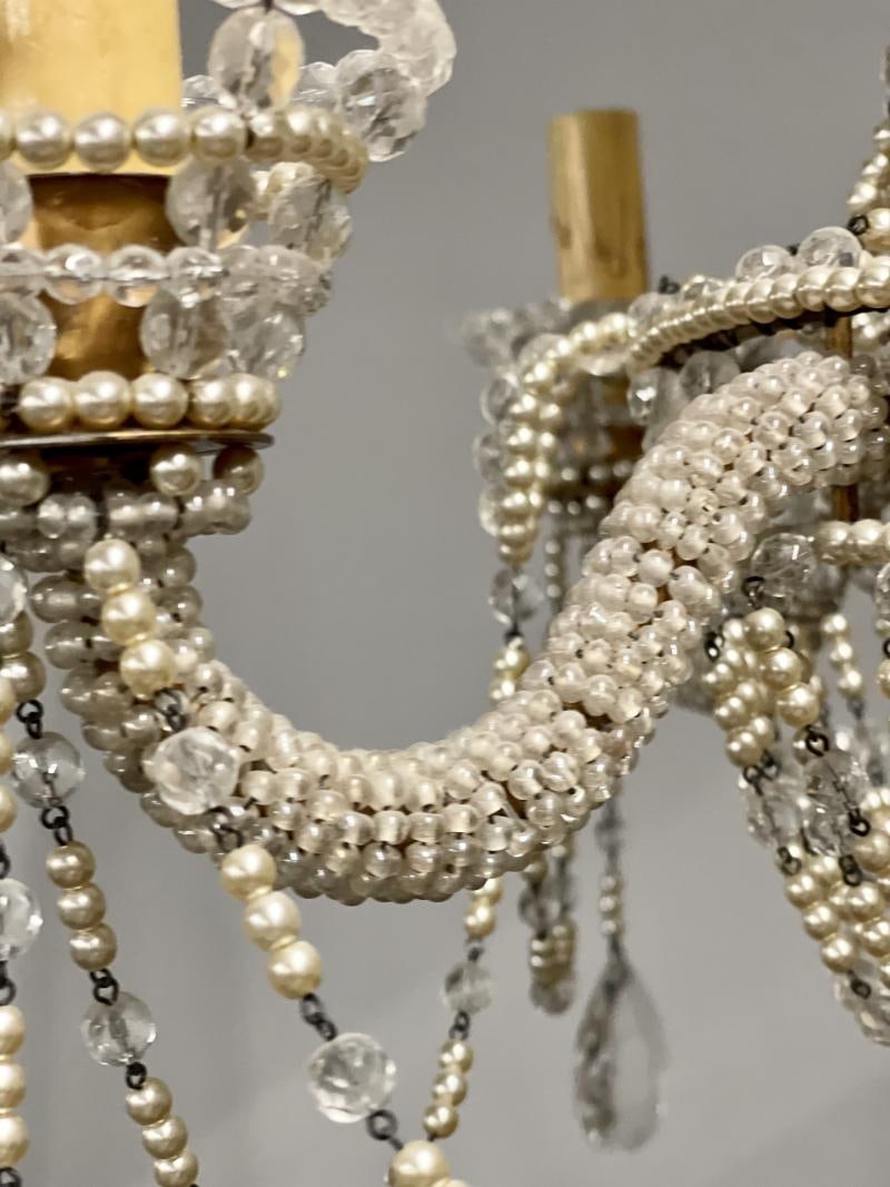 Basket Weave French Crystal Pearl Beaded Chandelier - 6