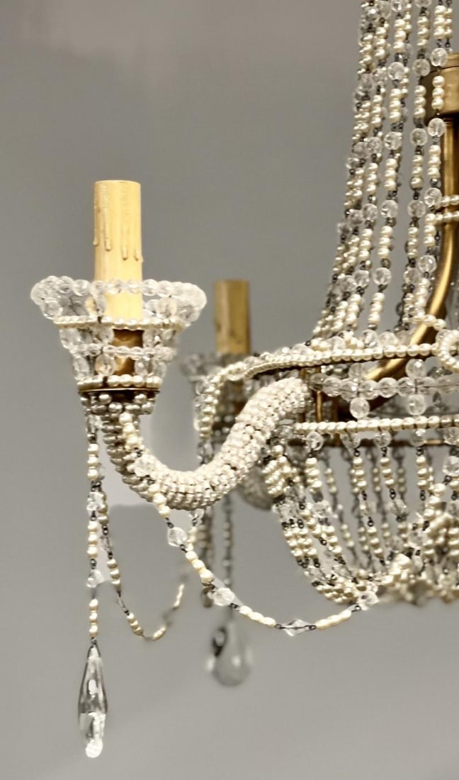 Basket Weave French Crystal Pearl Beaded Chandelier - 7