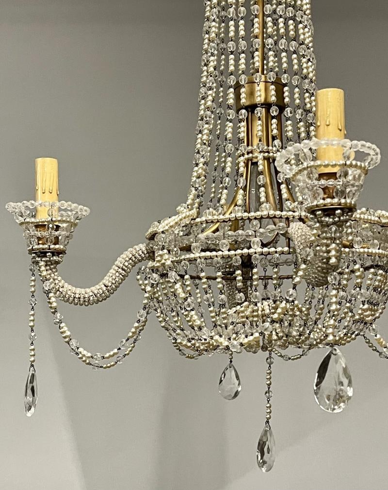 Basket Weave French Crystal Pearl Beaded Chandelier - 8