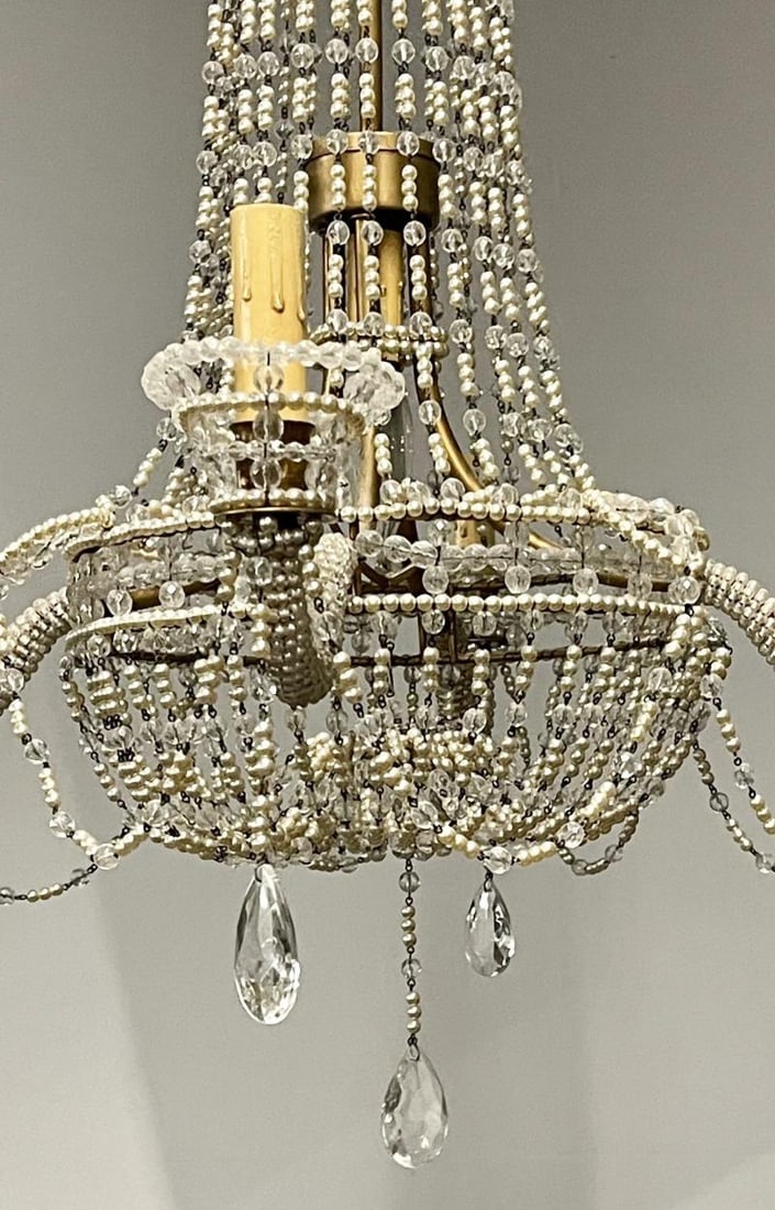 Basket Weave French Crystal Pearl Beaded Chandelier - 9