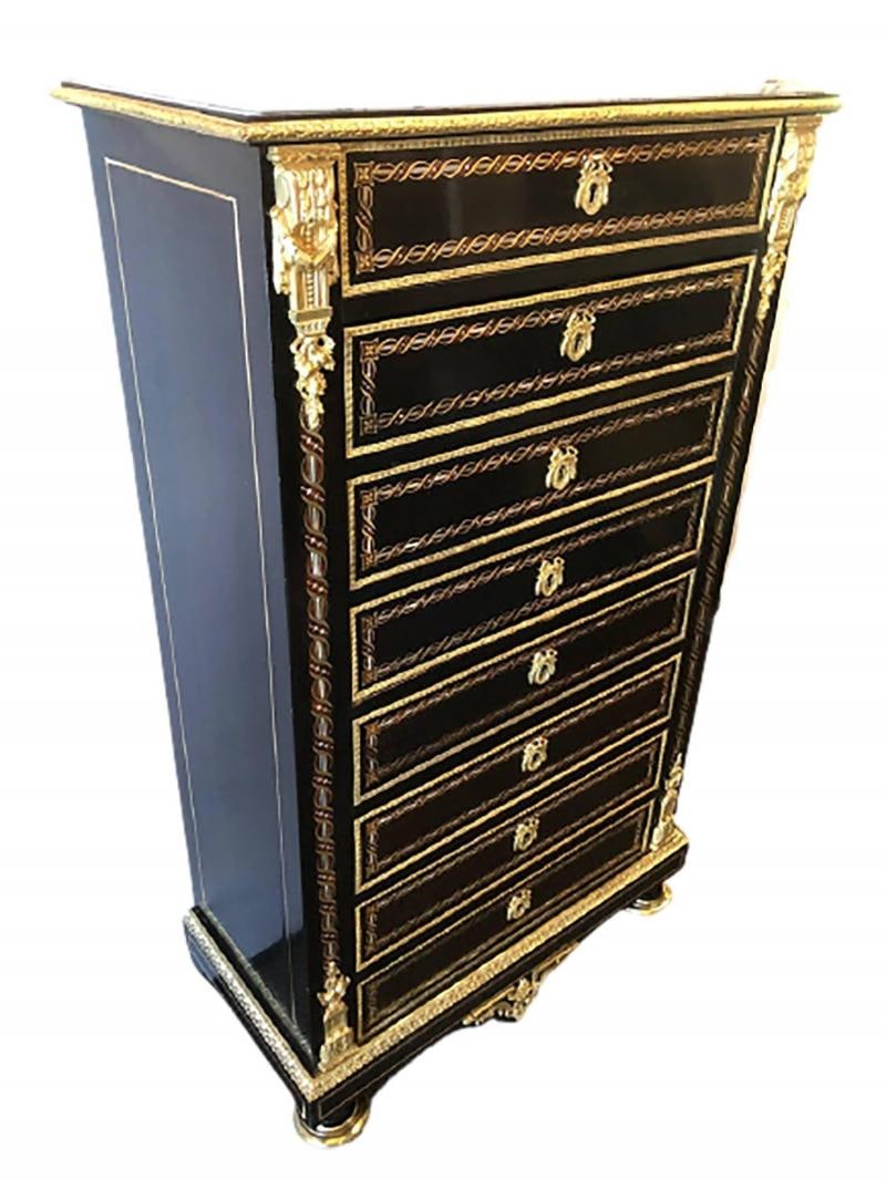 19th Century Edwardian Bouille Inlaid and Bronze Mounted Abattant Chest Desk - 2