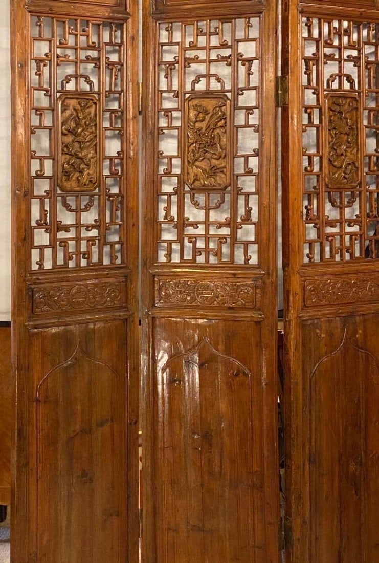 Six-Panel Teak Asian, early 20th Century Folding Screen / Room Divider - 10