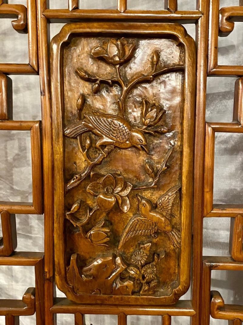 Six-Panel Teak Asian, early 20th Century Folding Screen / Room Divider - 8