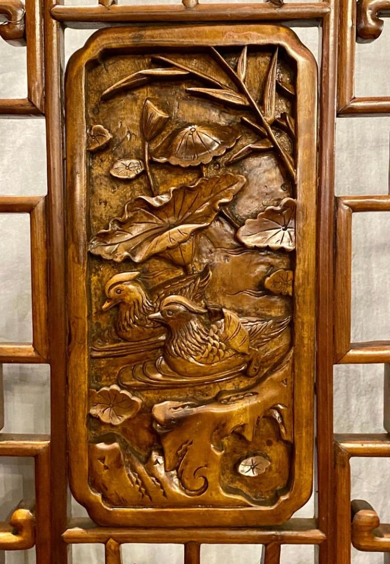 Six-Panel Teak Asian, early 20th Century Folding Screen / Room Divider - 9