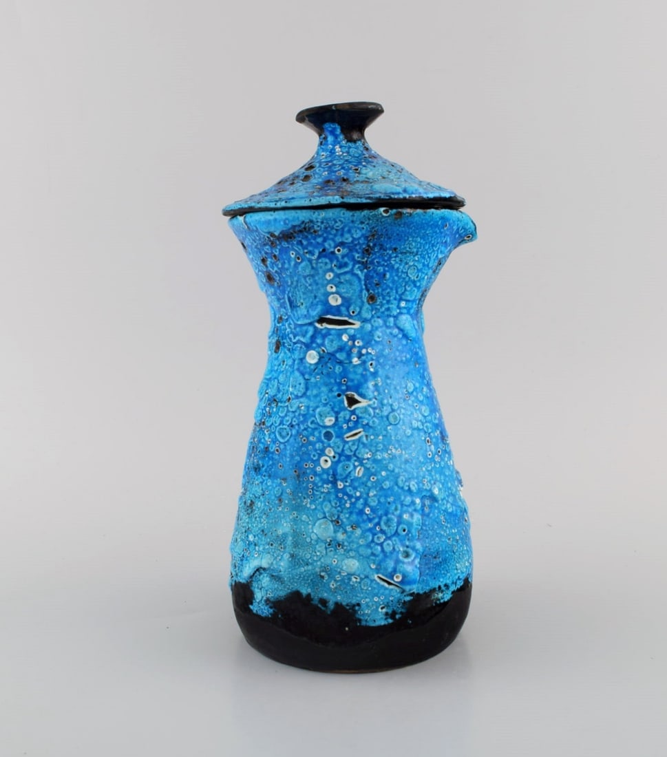 French ceramist. Unique coffee service in glazed stoneware. Beautiful glaze in light blue shades. - 4