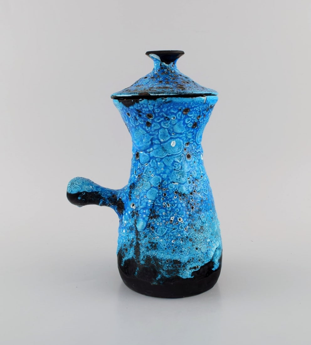 French ceramist. Unique coffee service in glazed stoneware. Beautiful glaze in light blue shades. - 5