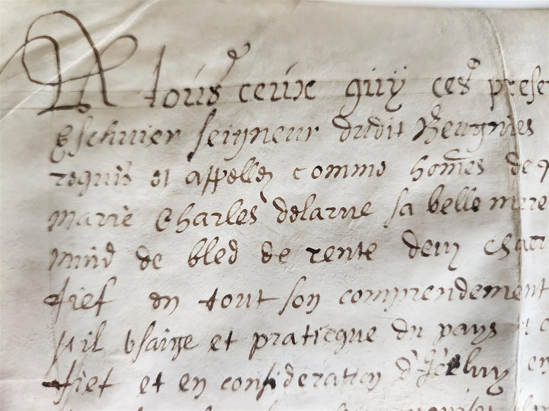 1707 MANUSCRIPT on VELLUM ANTIQUE LEGAL DOCUMENT w/ WAX SEALS in French - 4