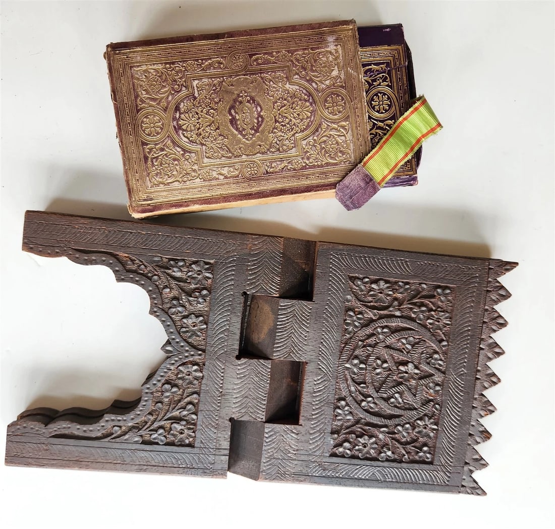 1900 OTTOMAN KORAN antique QURAN Turkish w/ WOODEN STAND & GILT SLIP CASE - 8