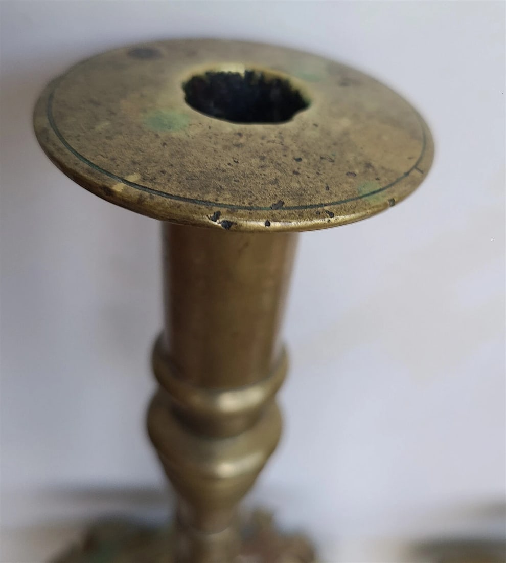 17th century RUSSIAN BRONZE PAIR of CANDLESTICKS antique RARE - 14