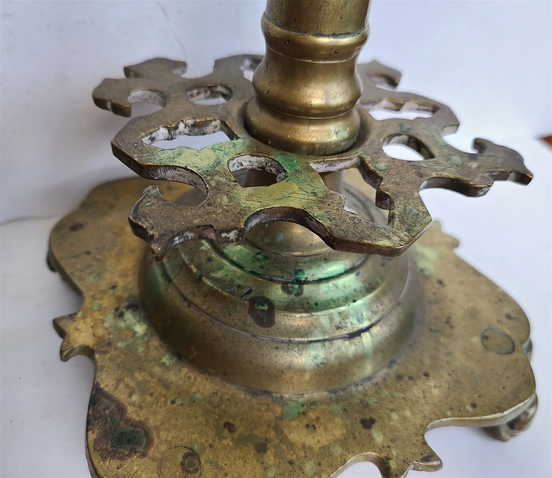 17th century RUSSIAN BRONZE PAIR of CANDLESTICKS antique RARE - 4
