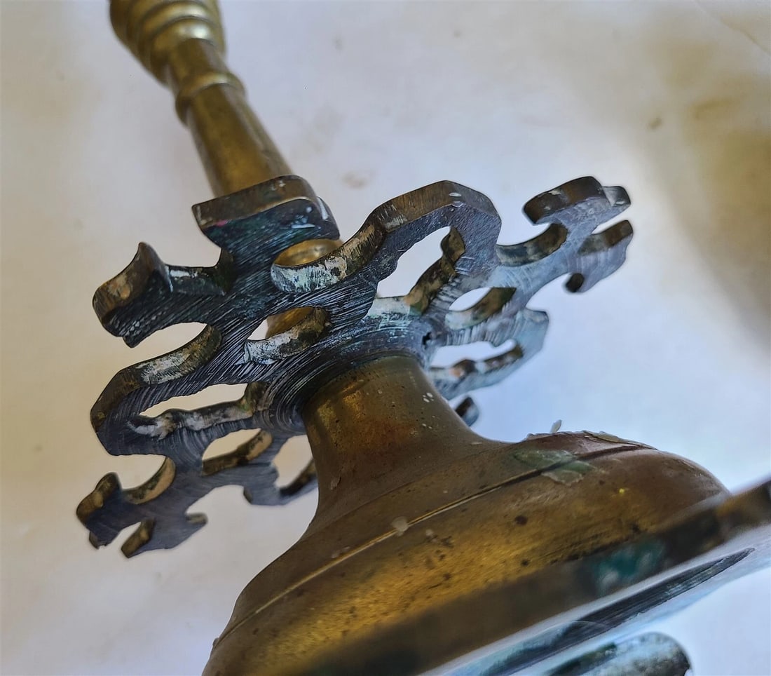 17th century RUSSIAN BRONZE PAIR of CANDLESTICKS antique RARE - 6