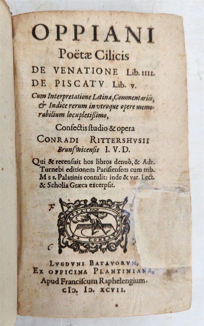 1597 POETRY on FISHING & HUNTING by OPPIAN antique VELLUM BOUND 16th CENTURY - 2