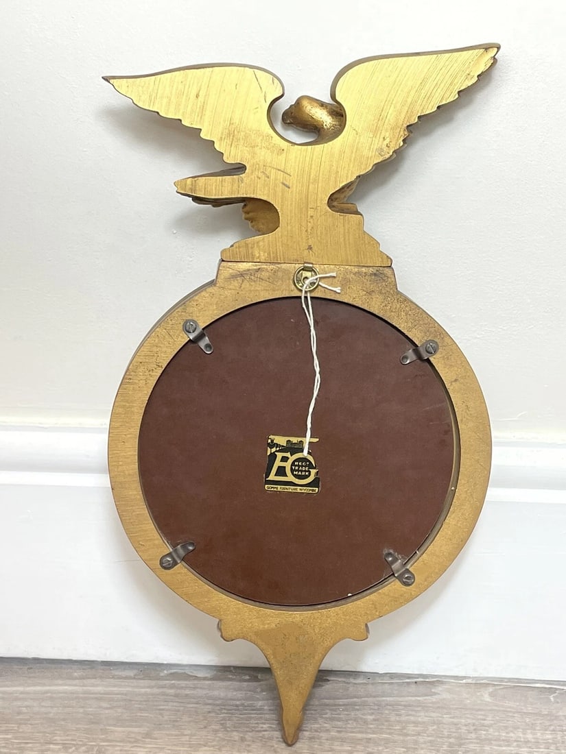 Beautiful Small Rare E Gomme English Gilt Eagle Crown Convex Wall Mirror c1950s - 3