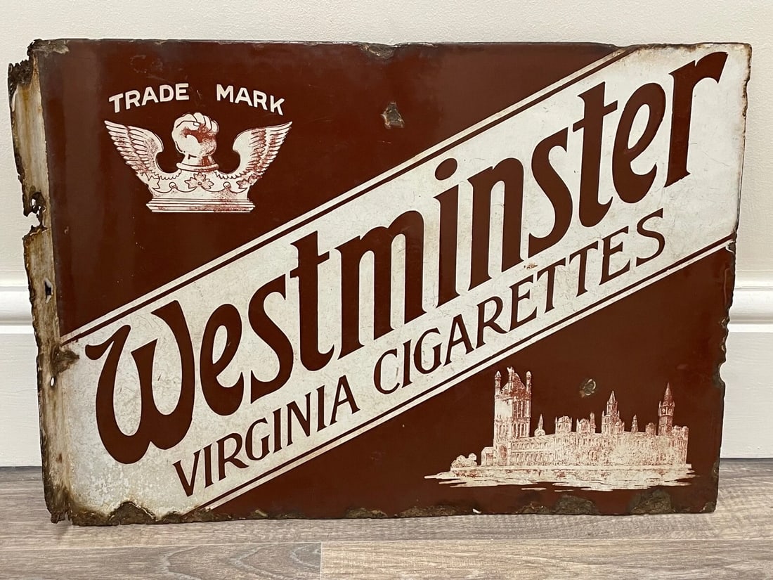Early 20th Century Double Sided Enamel Westminster Virginia Cigarettes Wall Sign - 2