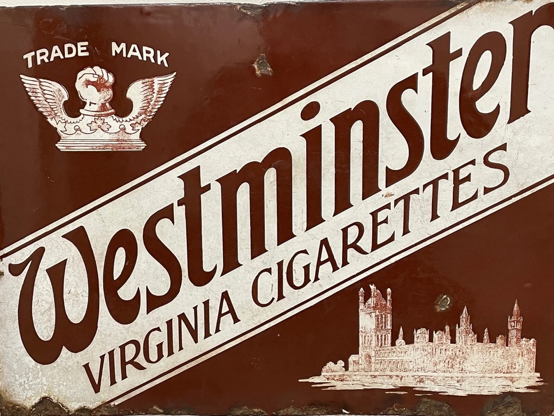 Early 20th Century Double Sided Enamel Westminster Virginia Cigarettes Wall Sign - 3