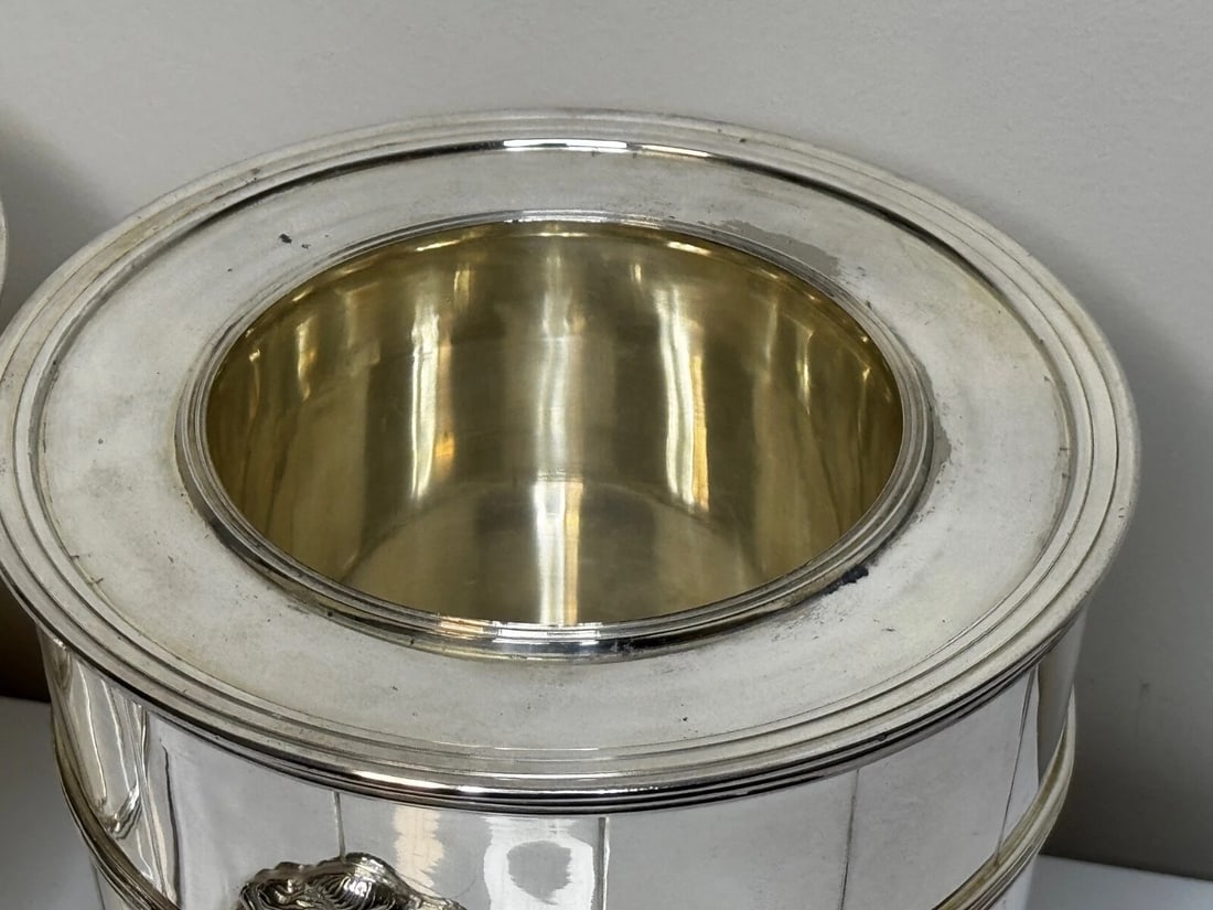 Set Regency Revival Style Lion Barrel Silver Plate Xmas Champagne Bucket Coolers - 12