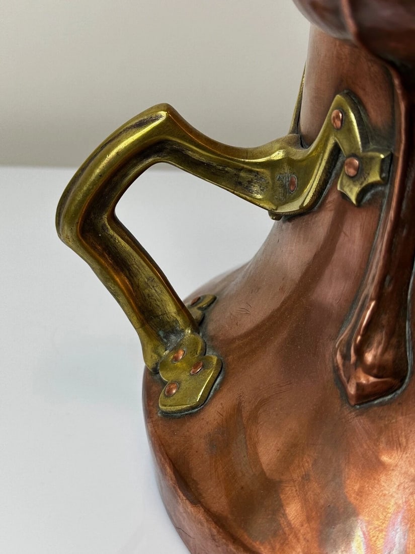Art Nouveau 19th Century Copper With Brass Handles Floral Tulips Garden Planter - 13