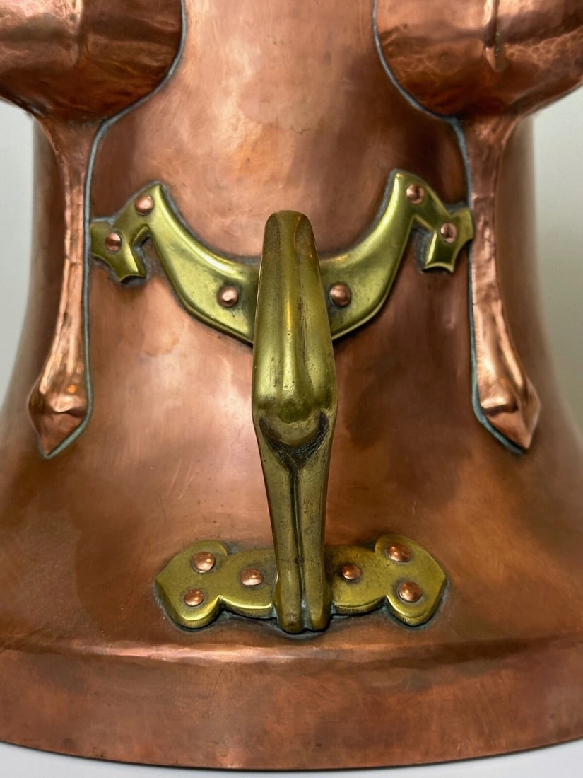 Art Nouveau 19th Century Copper With Brass Handles Floral Tulips Garden Planter - 18
