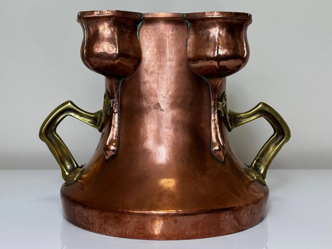 Art Nouveau 19th Century Copper With Brass Handles Floral Tulips Garden Planter - 19