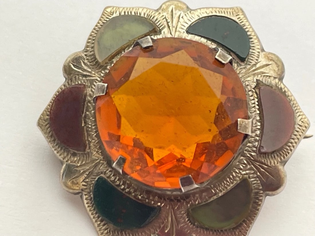 Scottish Art Deco Sterling Silver Agate Pebble Brooch Manner Of Ward Brothers - 11