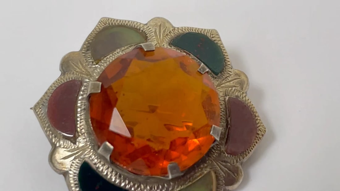 Scottish Art Deco Sterling Silver Agate Pebble Brooch Manner Of Ward Brothers - 2