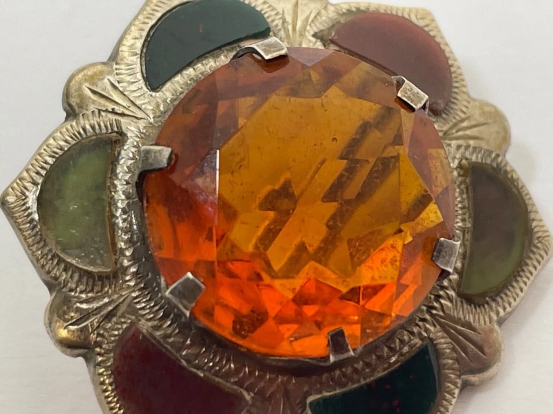 Scottish Art Deco Sterling Silver Agate Pebble Brooch Manner Of Ward Brothers - 3