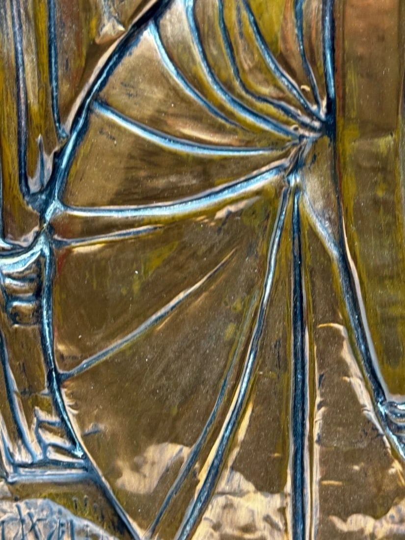 Mid-Century Eastern European Copper Harvest Maiden Hand-Worked Modernist Relief - 10