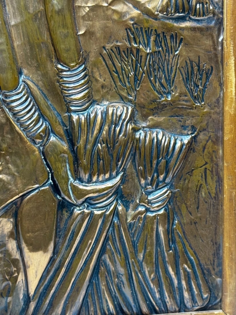 Mid-Century Eastern European Copper Harvest Maiden Hand-Worked Modernist Relief - 12