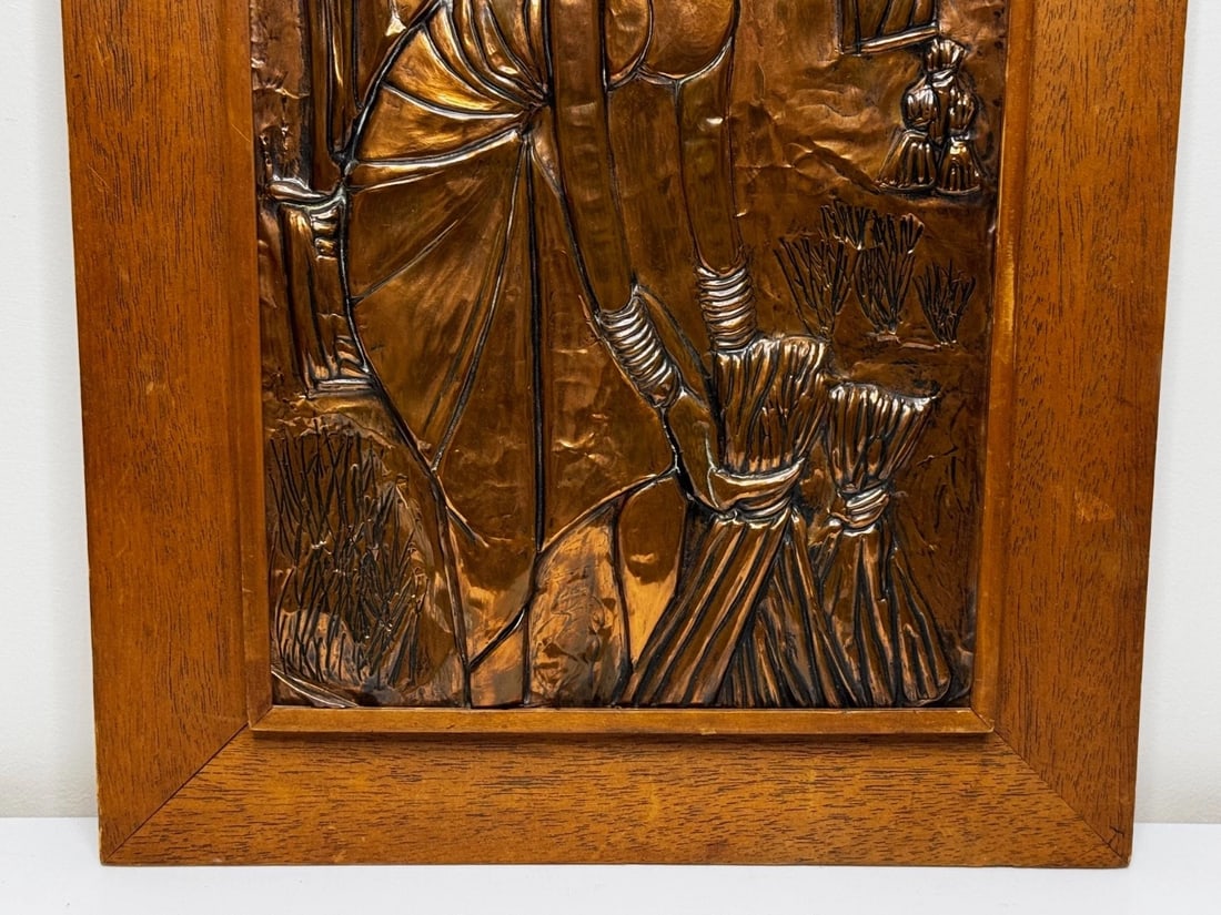 Mid-Century Eastern European Copper Harvest Maiden Hand-Worked Modernist Relief - 14