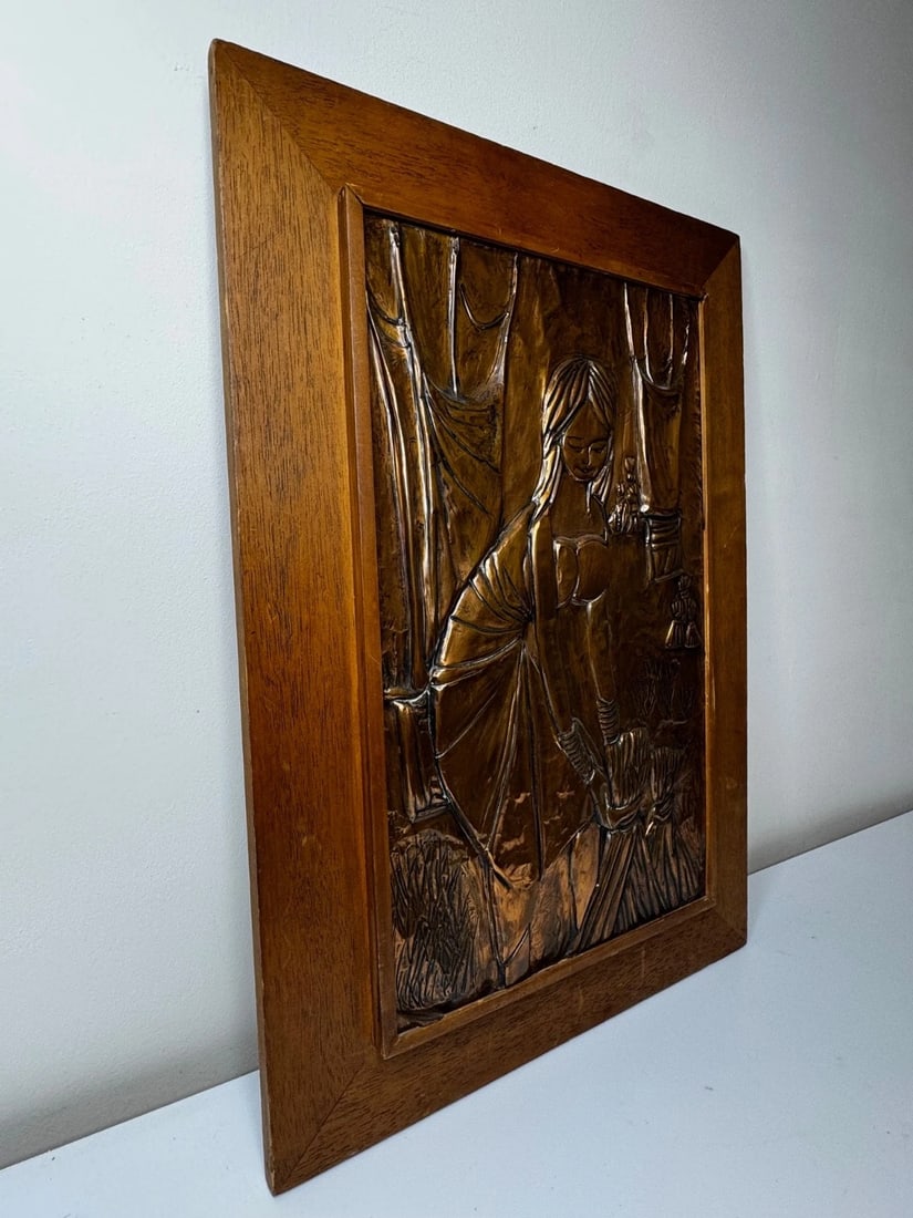 Mid-Century Eastern European Copper Harvest Maiden Hand-Worked Modernist Relief - 16