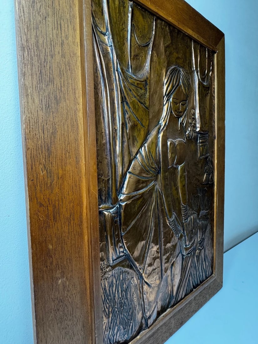 Mid-Century Eastern European Copper Harvest Maiden Hand-Worked Modernist Relief - 17