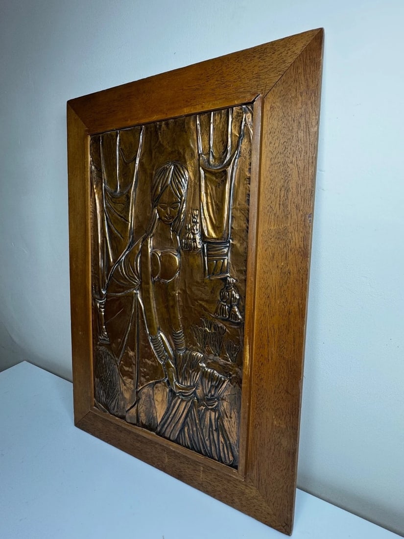 Mid-Century Eastern European Copper Harvest Maiden Hand-Worked Modernist Relief - 18