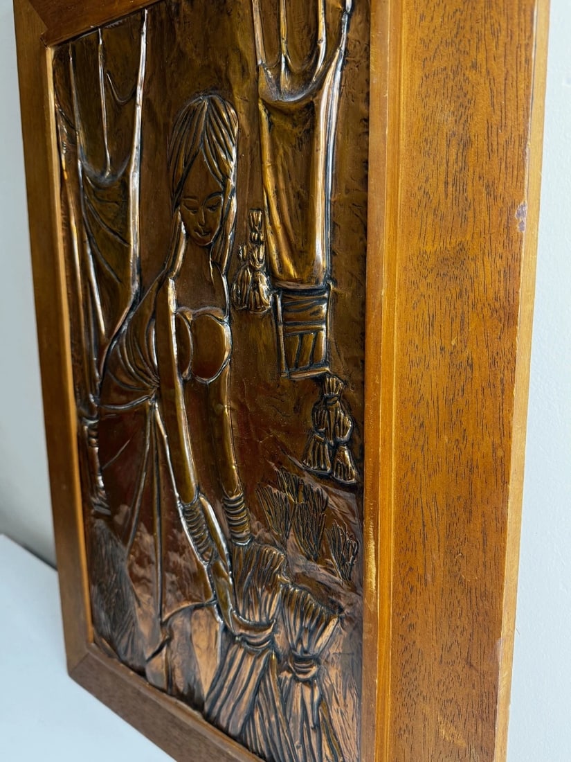 Mid-Century Eastern European Copper Harvest Maiden Hand-Worked Modernist Relief - 19