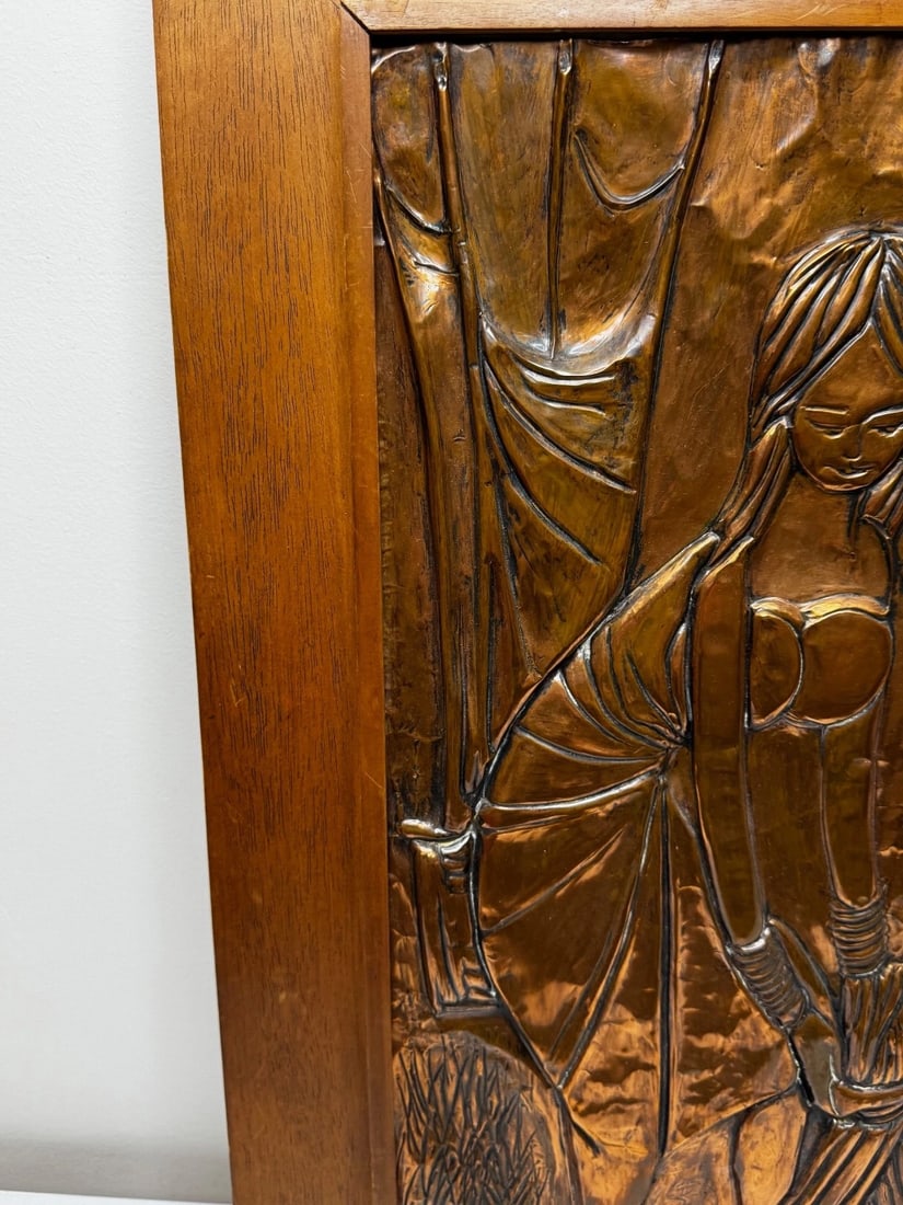 Mid-Century Eastern European Copper Harvest Maiden Hand-Worked Modernist Relief - 20