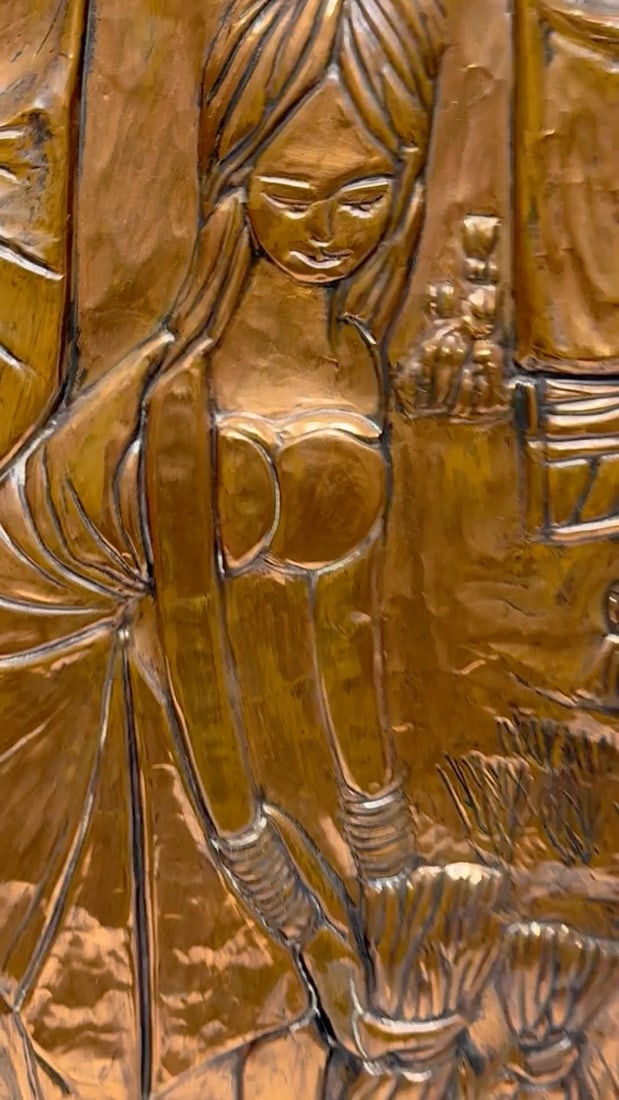 Mid-Century Eastern European Copper Harvest Maiden Hand-Worked Modernist Relief - 2