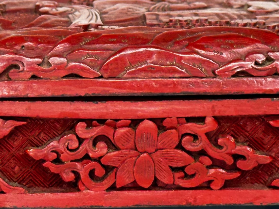 Small Chinese Qing Dynasty 19th Century Cinnabar Lacquered Enamel Trinket Box - 12